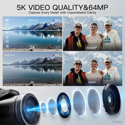 Digital Camera for Photography,4K 64MP Video Camera with 16X Digital Zoom and 32GB SD Card Black